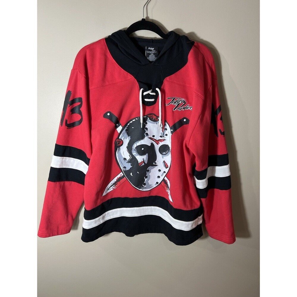 Friday the 13th Jason Voorhees Men Hockey Jersey Hoodie Sweatshirt Red Medium